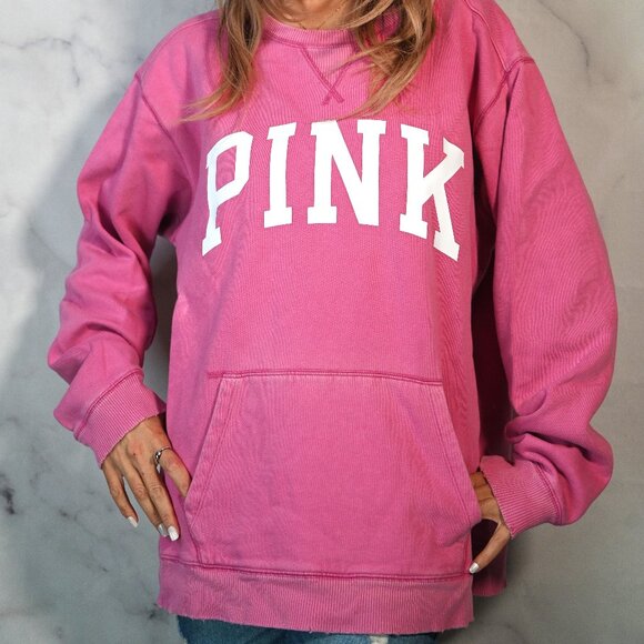 VS PINK Oversized Pink Sweatshirt with Front Pocket - Picture 1 of 4